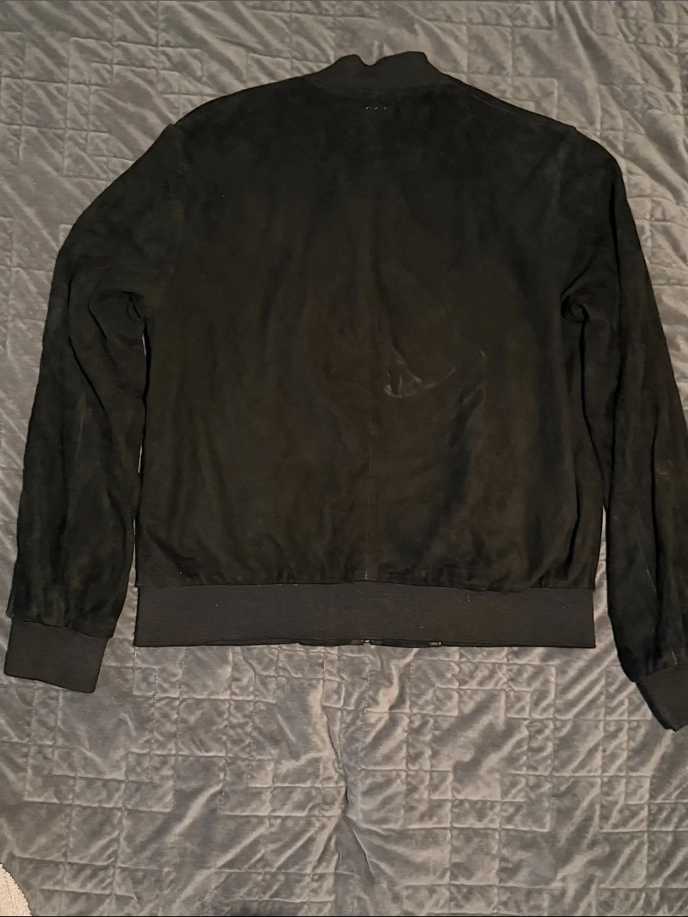 John Varvatos Black Suede Bomber Jacket with Orange Lining